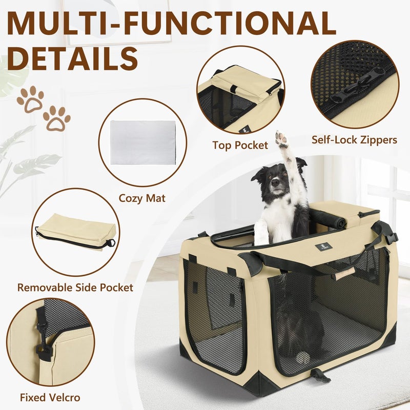 X-ZONE PET Dog Crate 3-Door Kennel, Collapsible Portable Soft Sided Pet Carriers for Indoor & Outdoor, Multiple (36-Inch, Rice White) - Image 2